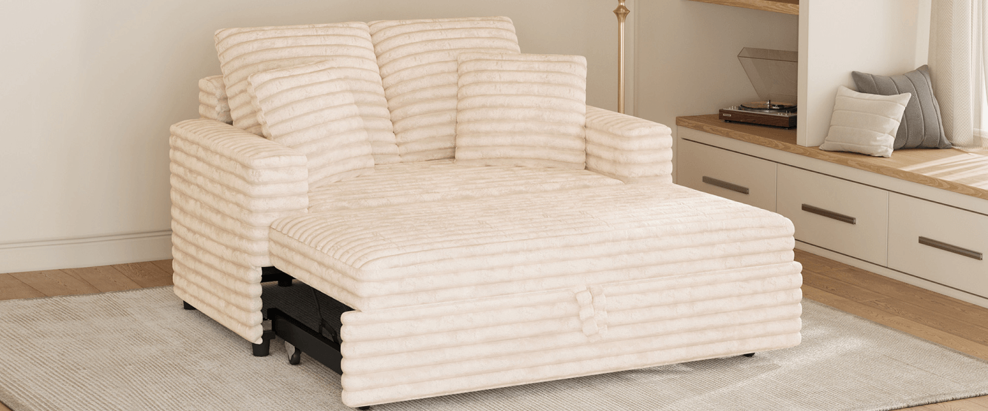 Belffin Faux Rabbit Fur & Corduroy Pull-out Sofa Bed