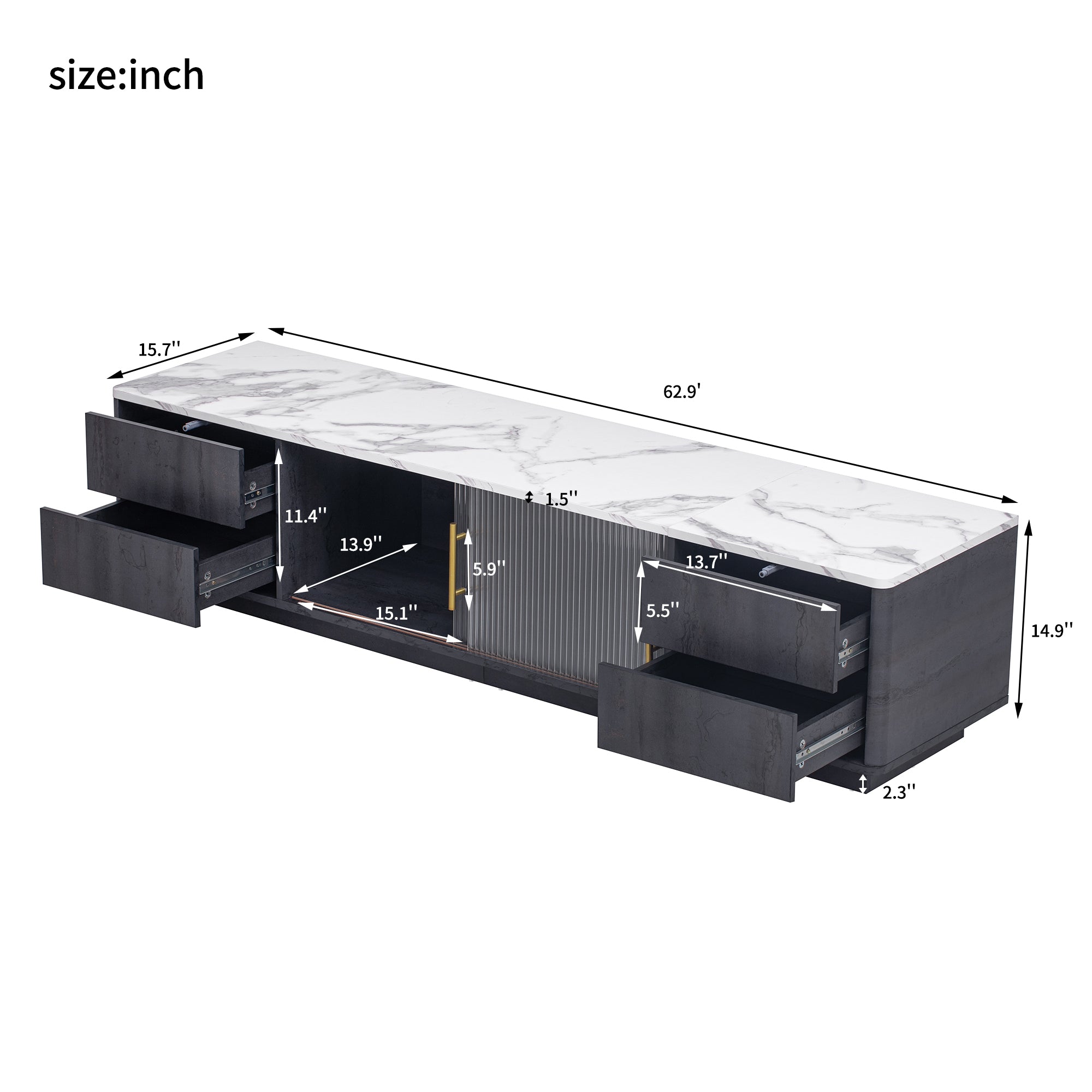 Luxe Black Marble TV Stand