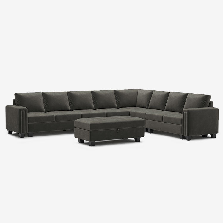 Belffin 8 Seats Modular Velvet Tufted Corner Sofa with Storage Ottoman