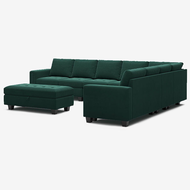 Belffin 8 Seats Modular Velvet Tufted Corner Sofa with Storage Ottoman