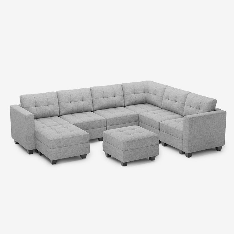 Belffin Modular Sofa - 7 Seats + 9 Sides Weave Sofa With Ottoman