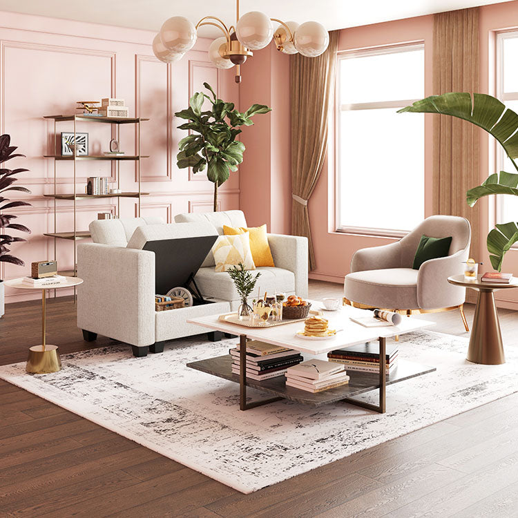 Tesso 2 Seats + 4 Sides Modular Chenille Tufted Loveseat Sofa with Storage Seat