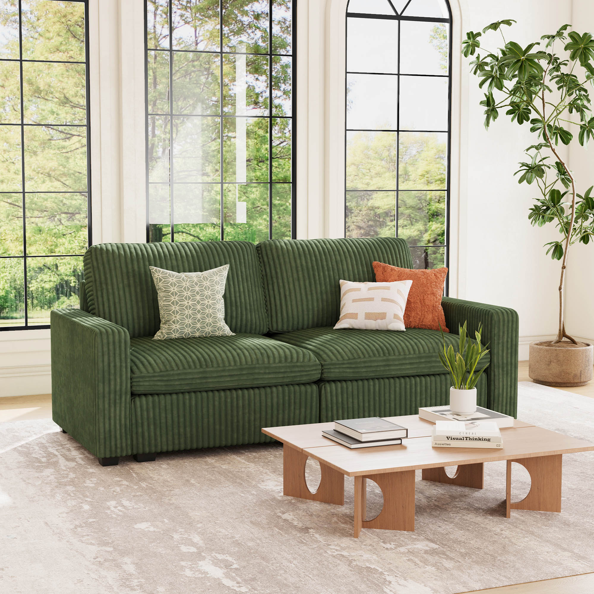Thara 2 Seats + 4 Sides Oversized Modular Wide-Ribbed Corduroy Loveseat Sofa with Large Storage Seat