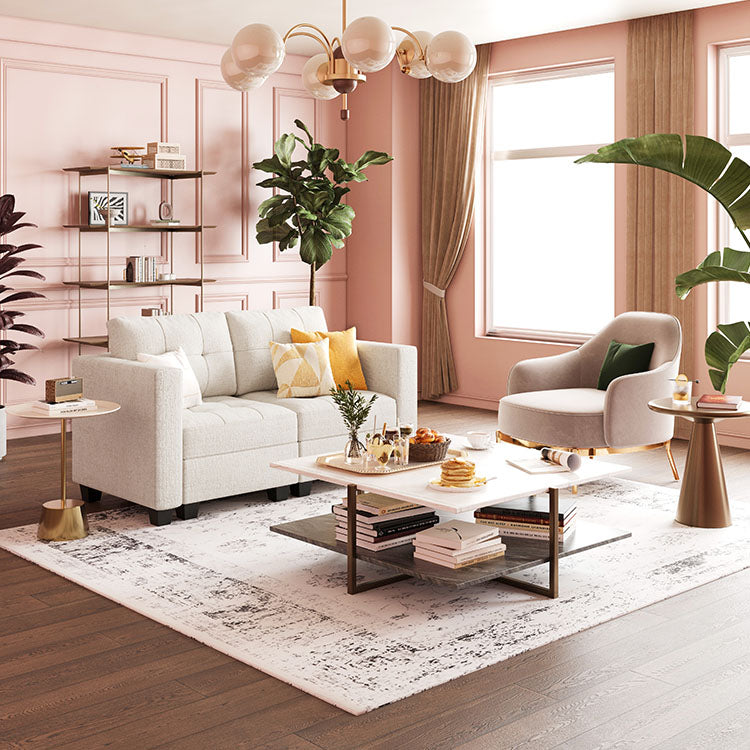 Tesso 2 Seats + 4 Sides Modular Chenille Tufted Loveseat Sofa with Storage Seat