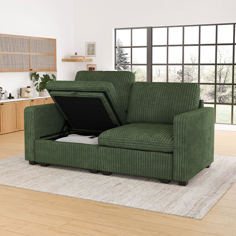 Thara 2 Seats + 4 Sides Oversized Modular Wide-Ribbed Corduroy Loveseat Sofa with Large Storage Seat