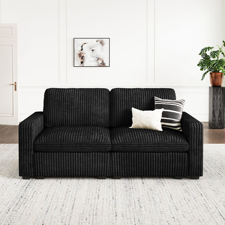 Thara 2 Seats + 4 Sides Oversized Modular Wide-Ribbed Corduroy Loveseat Sofa with Large Storage Seat