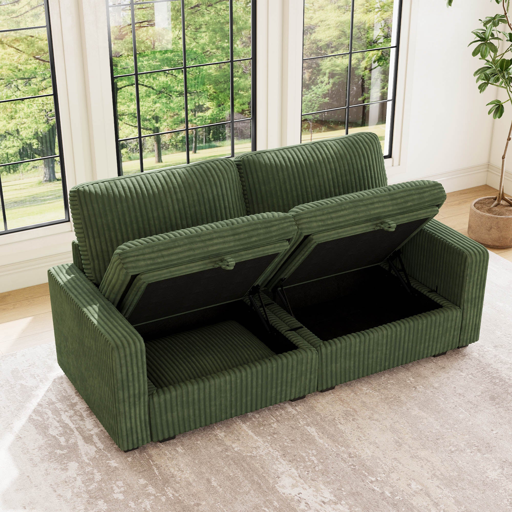 Thara 2 Seats + 4 Sides Oversized Modular Wide-Ribbed Corduroy Loveseat Sofa with Large Storage Seat
