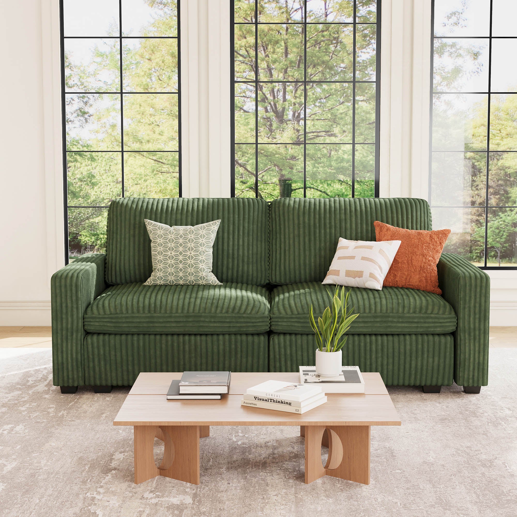 Thara 2 Seats + 4 Sides Oversized Modular Wide-Ribbed Corduroy Loveseat Sofa with Large Storage Seat