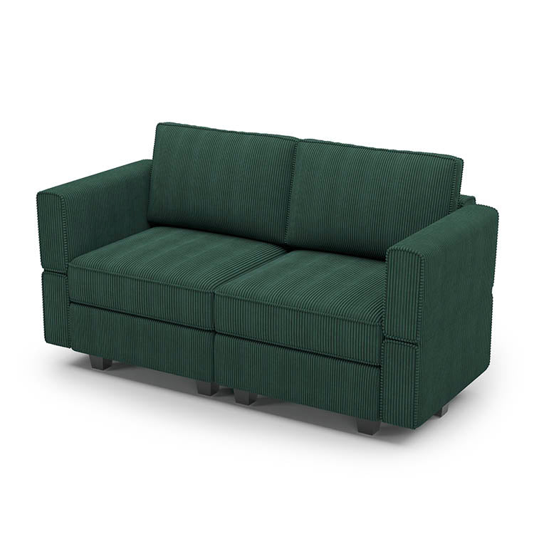 Soforia 2 Seats + 4 Sides Modular Corduroy Loveseat Sofa with Storage Seat