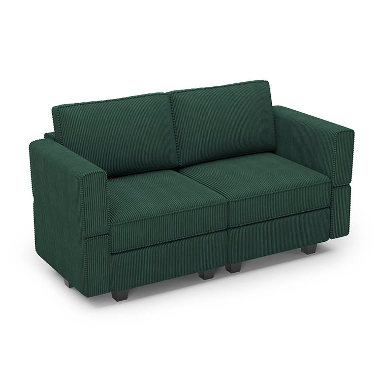 Soforia 2 Seats + 4 Sides Modular Corduroy Loveseat Sofa with Storage Seat