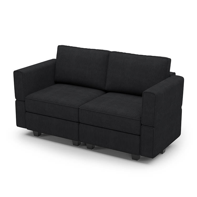 Soforia 2 Seats + 4 Sides Modular Corduroy Loveseat Sofa with Storage Seat