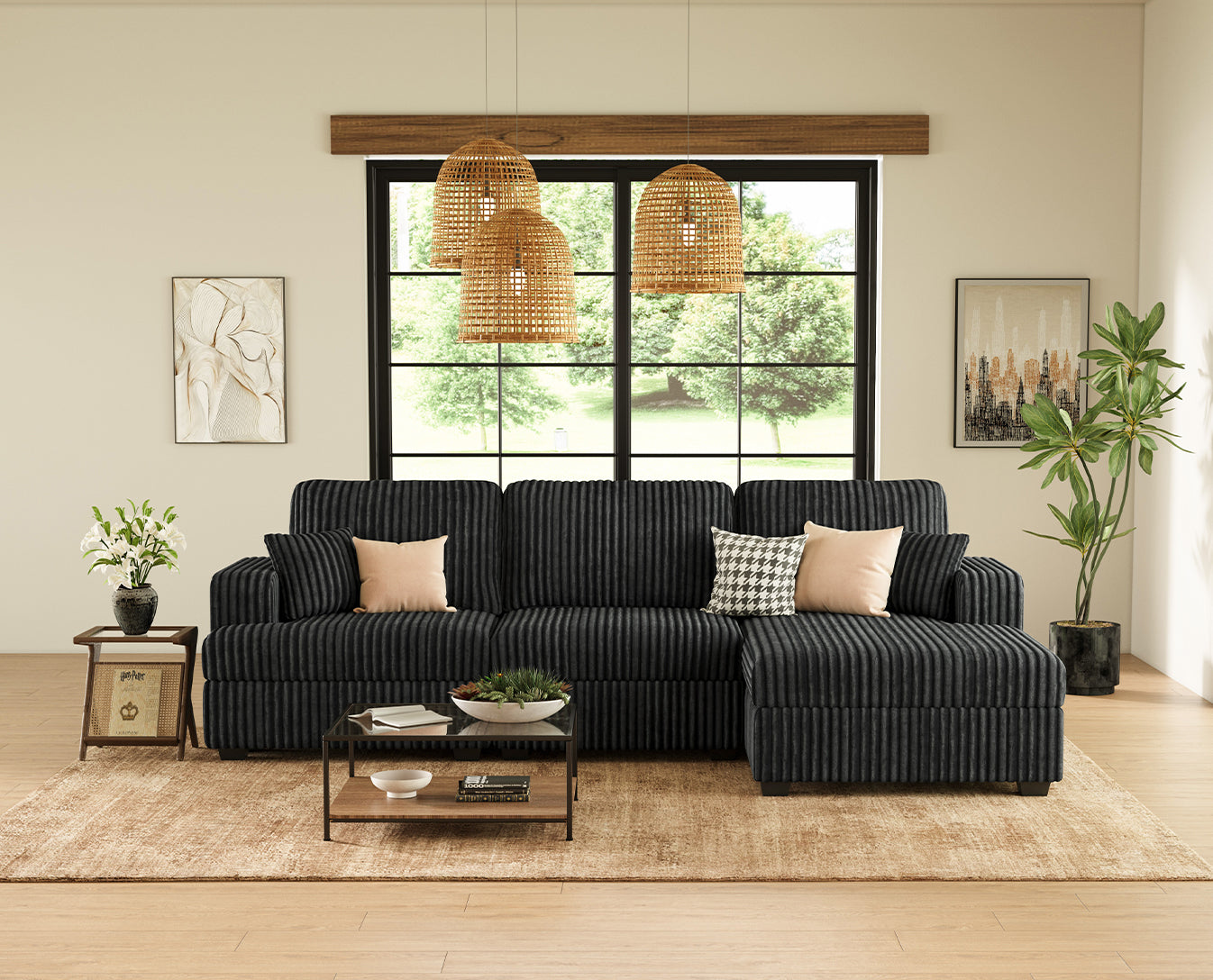 Belffin 3 Seats Oversized Wide-Ribbed Corduroy Sofa