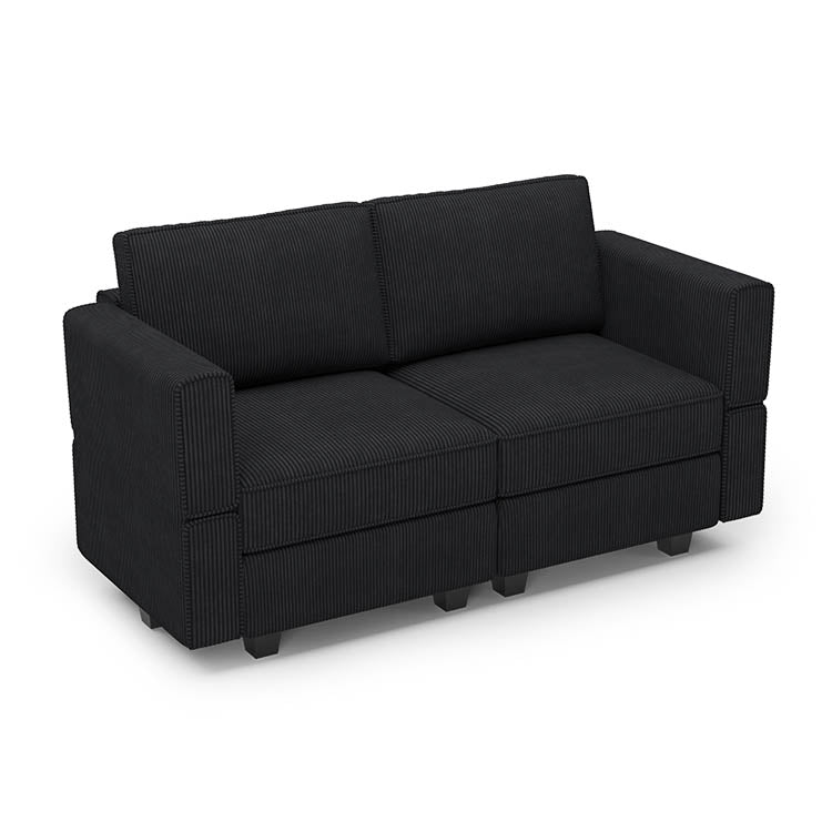 Soforia 2 Seats + 4 Sides Modular Corduroy Loveseat Sofa with Storage Seat