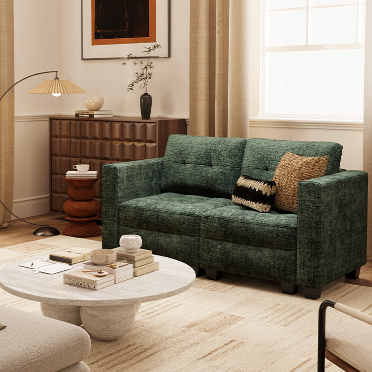 Tesso 2 Seats + 4 Sides Modular Chenille Tufted Loveseat Sofa with Storage Seat