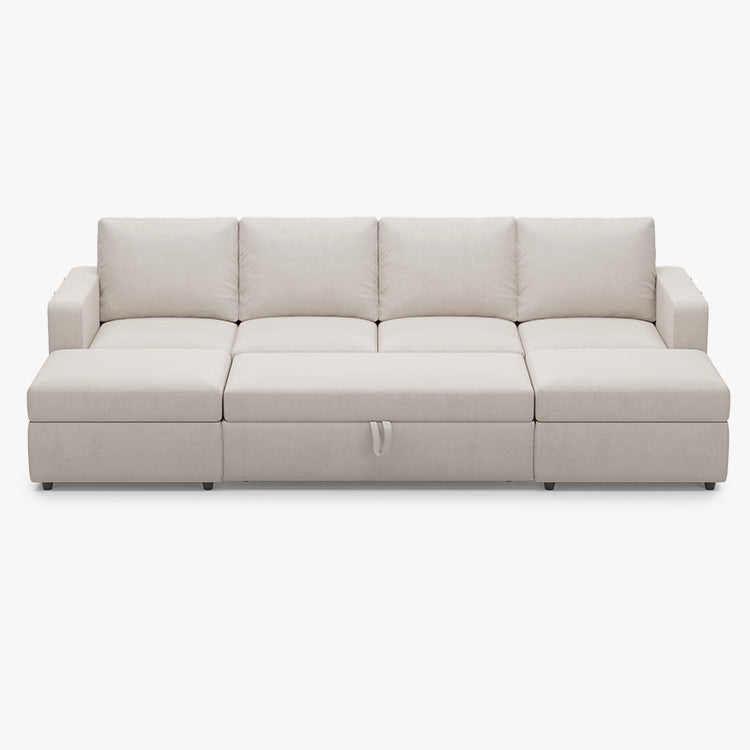 Elva 4 Seats Modular Velvet Pull-out Sleeper Sofa with Storage Ottoman