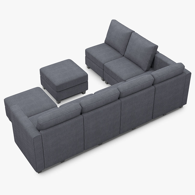 Emry 7 Seats + 8 Sides Modular Corduroy Sofa with Storage Seat and Ottoman