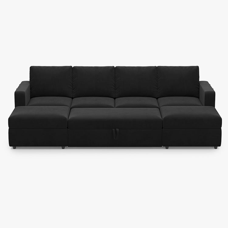 Elva 4 Seats Modular Velvet Pull-out Sleeper Sofa with Storage Ottoman