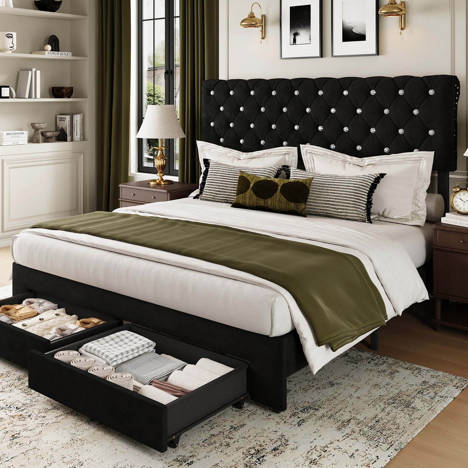Diamond Tufted Bed With Adjustable Bedhead