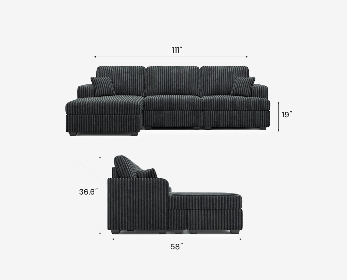 Belffin 3 Seats Oversized Wide-Ribbed Corduroy Sofa