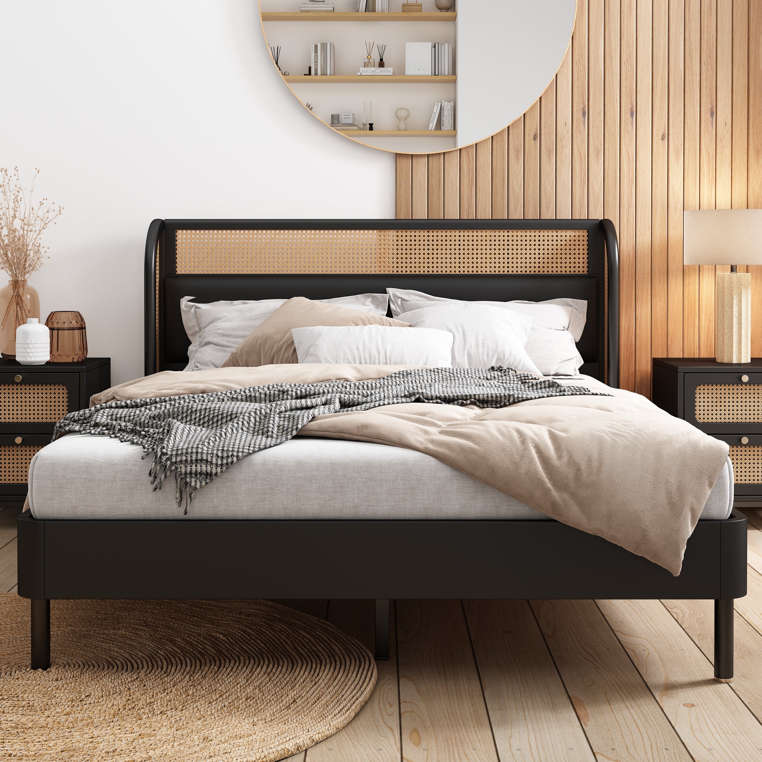 Modern Cannage Rattan Wood Platform