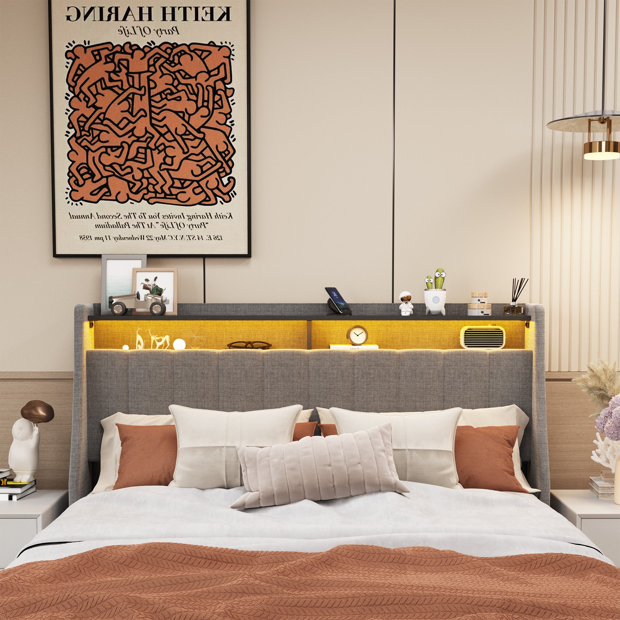 Wings Headboard Designed Queen Size Bed Frame