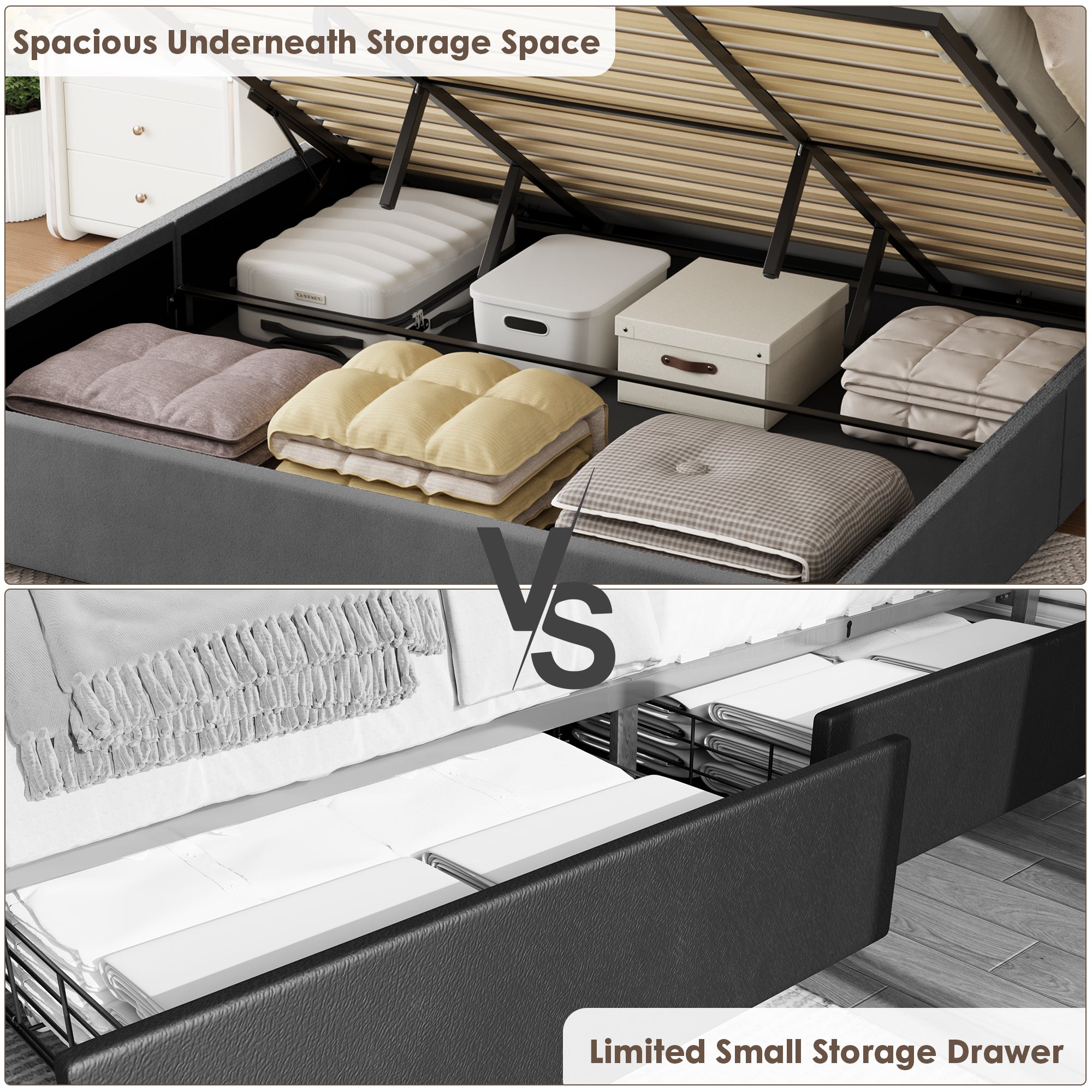 Lift Up Velvet Bed with Modern Wingback Headboard