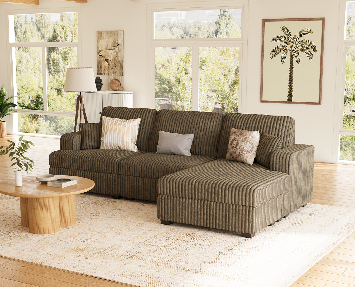 Belffin 3 Seats Oversized Wide-Ribbed Corduroy Sofa