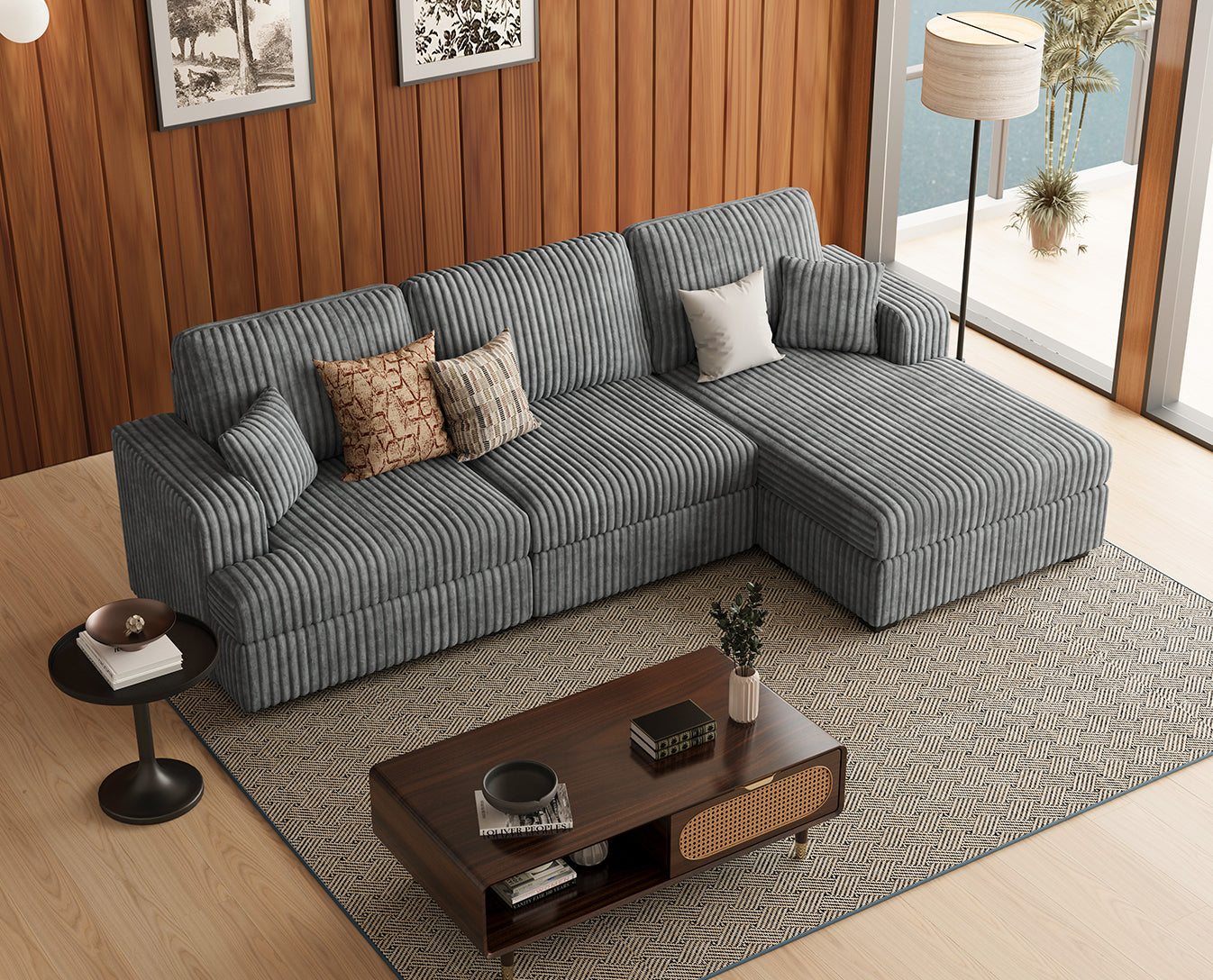 Belffin 3 Seats Oversized Wide-Ribbed Corduroy Sofa