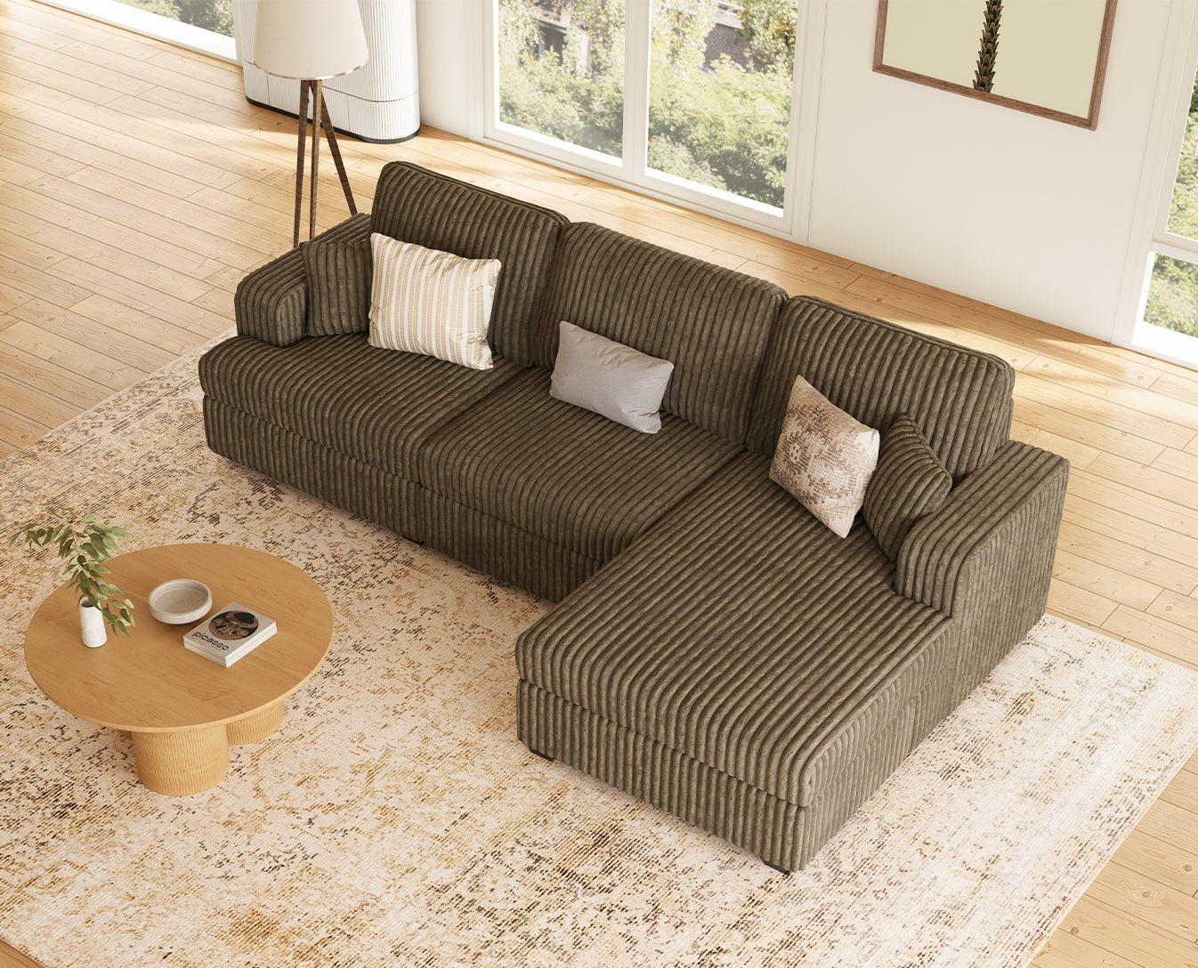 Belffin 3 Seats Oversized Wide-Ribbed Corduroy Sofa