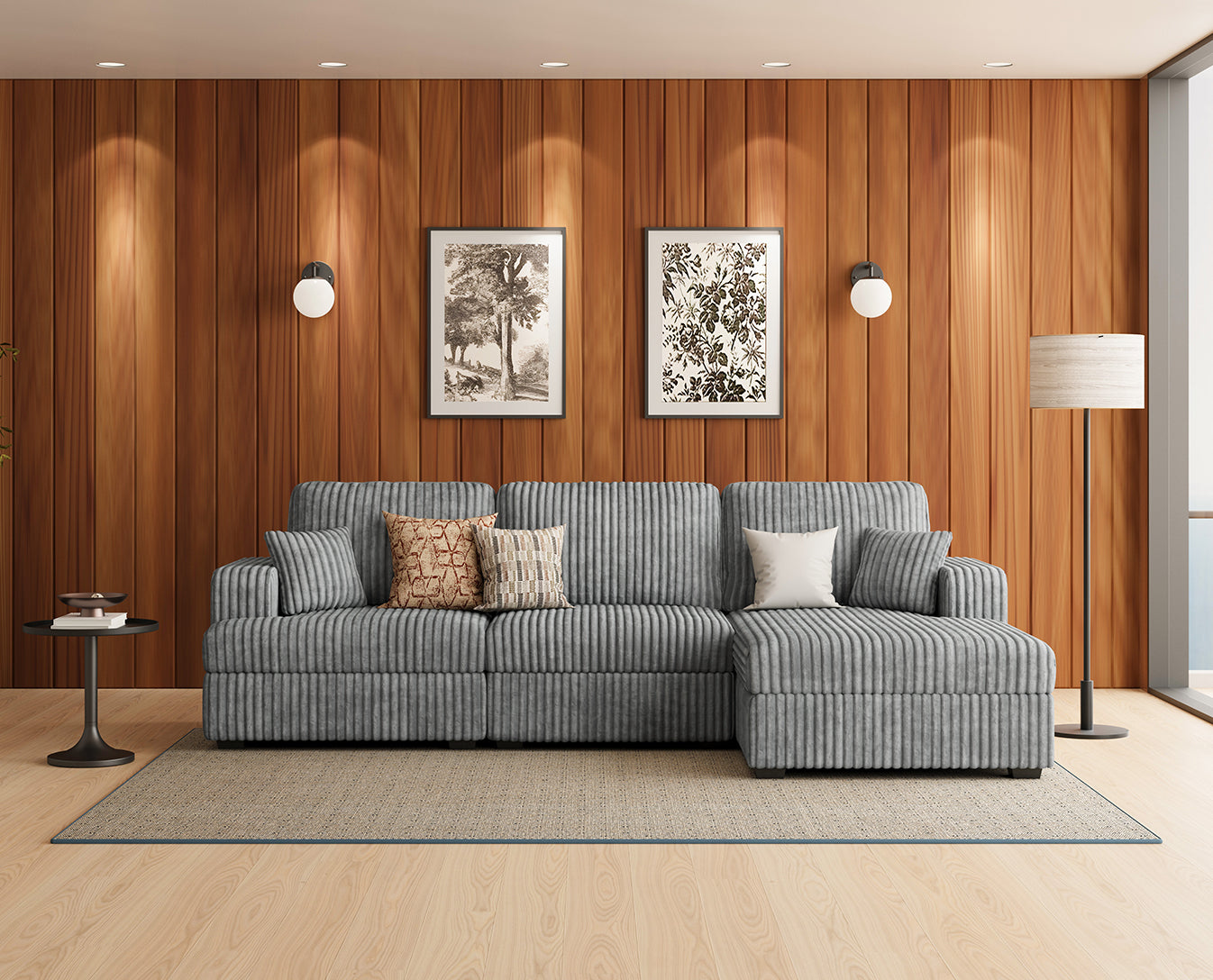 Belffin 3 Seats Oversized Wide-Ribbed Corduroy Sofa