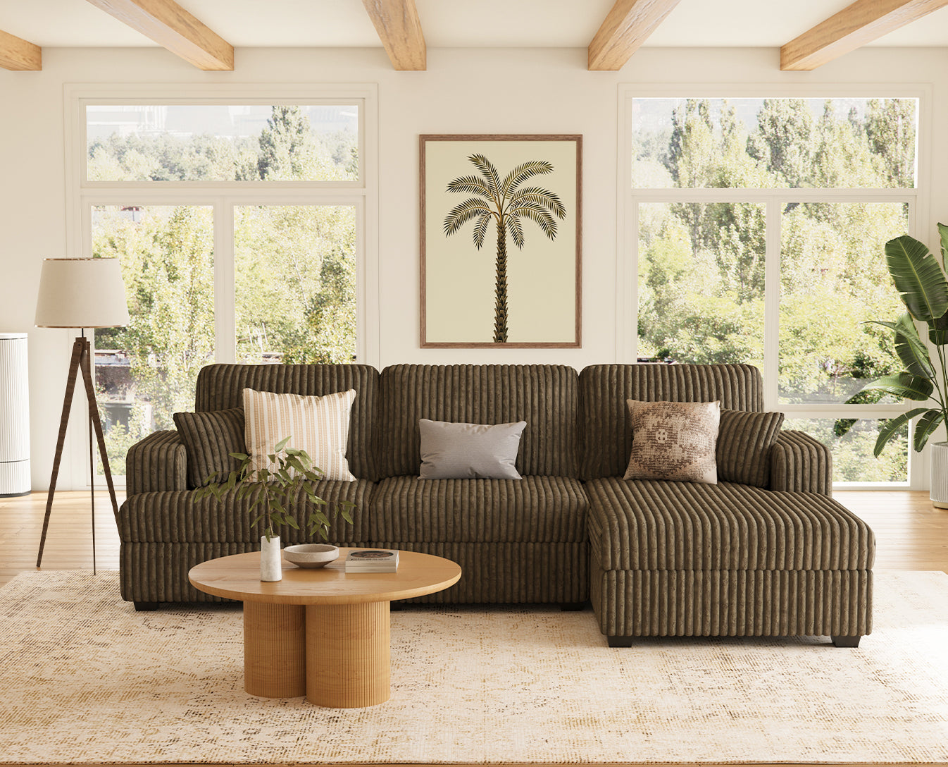 Belffin 3 Seats Oversized Wide-Ribbed Corduroy Sofa