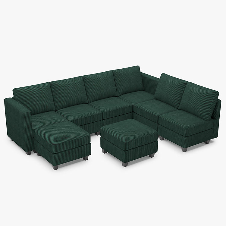 Emry 7 Seats + 8 Sides Modular Corduroy Sofa with Storage Seat and Ottoman