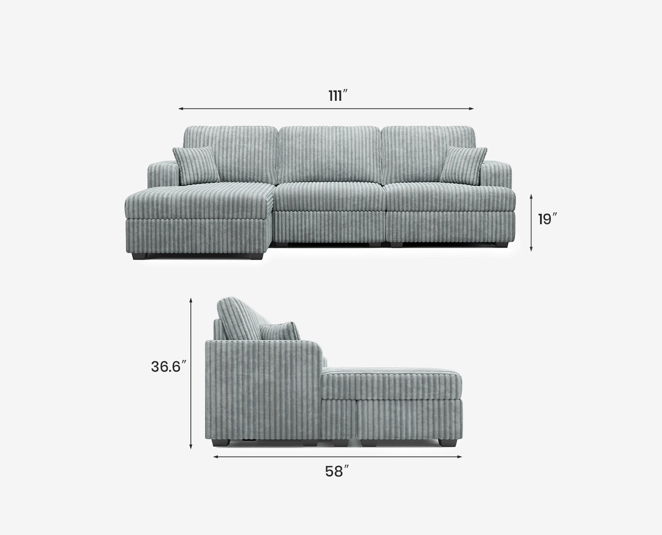 Belffin 3 Seats Oversized Wide-Ribbed Corduroy Sofa