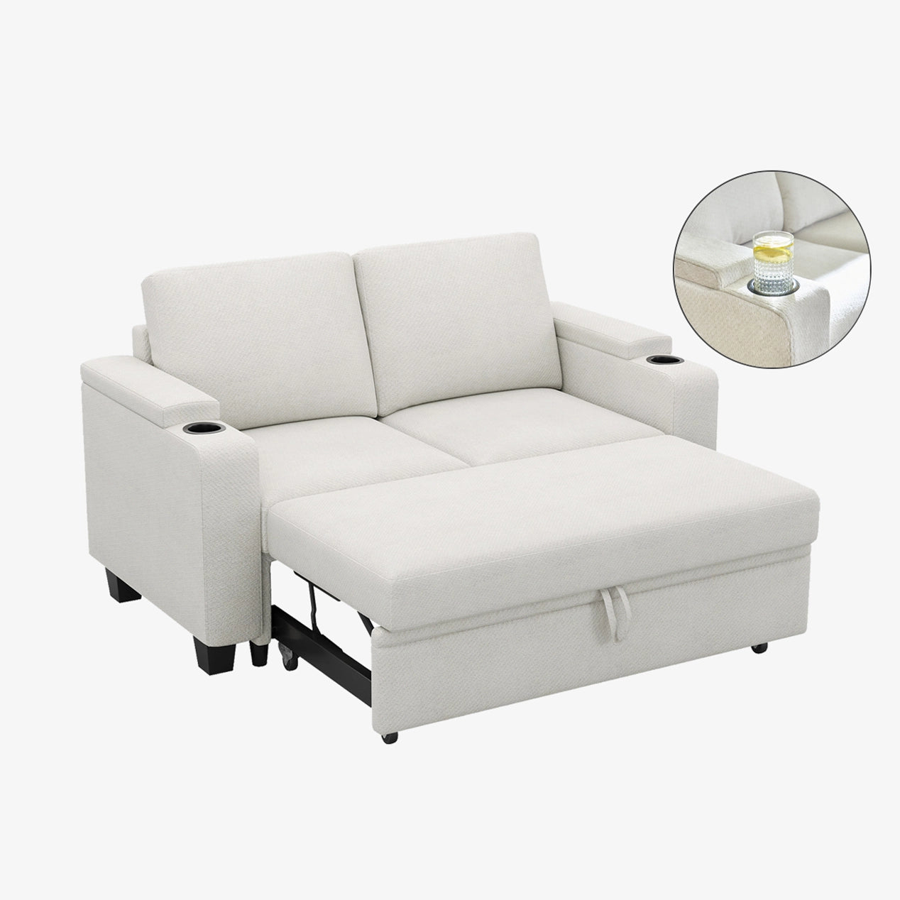 Vesper Modular 2 Seater Modular Chenille Pull-out Loveseat Sofa with Storage Seats