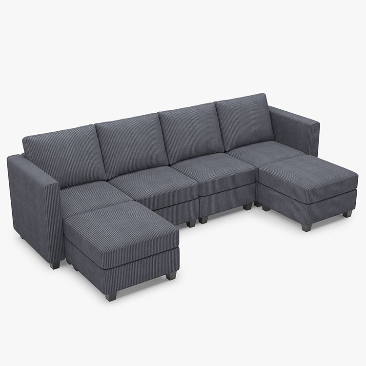 Emry 6 Seats + 6 Sides Modular Corduroy Sofa with Storage Seat