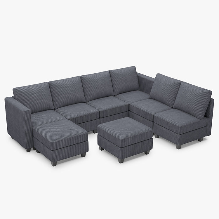 Emry 7 Seats + 8 Sides Modular Corduroy Sofa with Storage Seat and Ottoman
