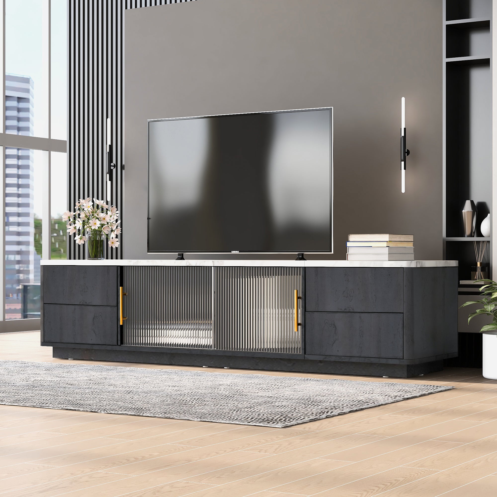 Luxe Black Marble TV Stand