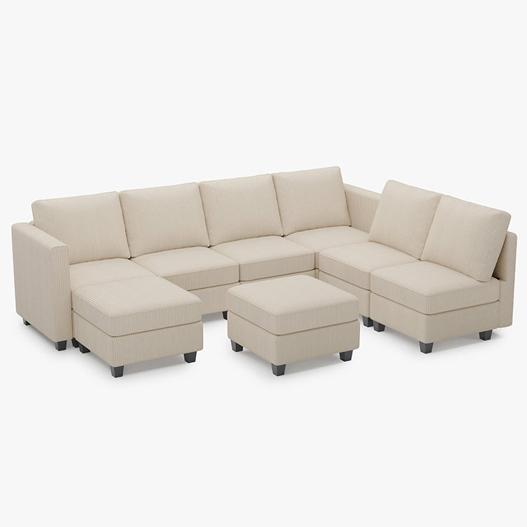Belffin 7 Seats + 8 Sides Modular Corduroy Sofa with Storage Seat and Ottoman