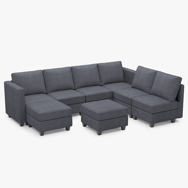 Emry 7 Seats + 8 Sides Modular Corduroy Sofa with Storage Seat and Ottoman