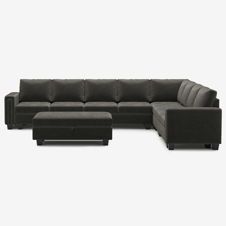 Belffin 8 Seats Modular Velvet Tufted Corner Sofa with Storage Ottoman