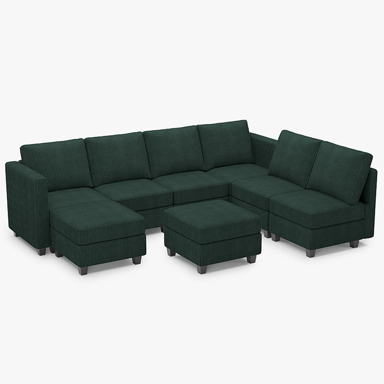 Emry 7 Seats + 8 Sides Modular Corduroy Sofa with Storage Seat and Ottoman