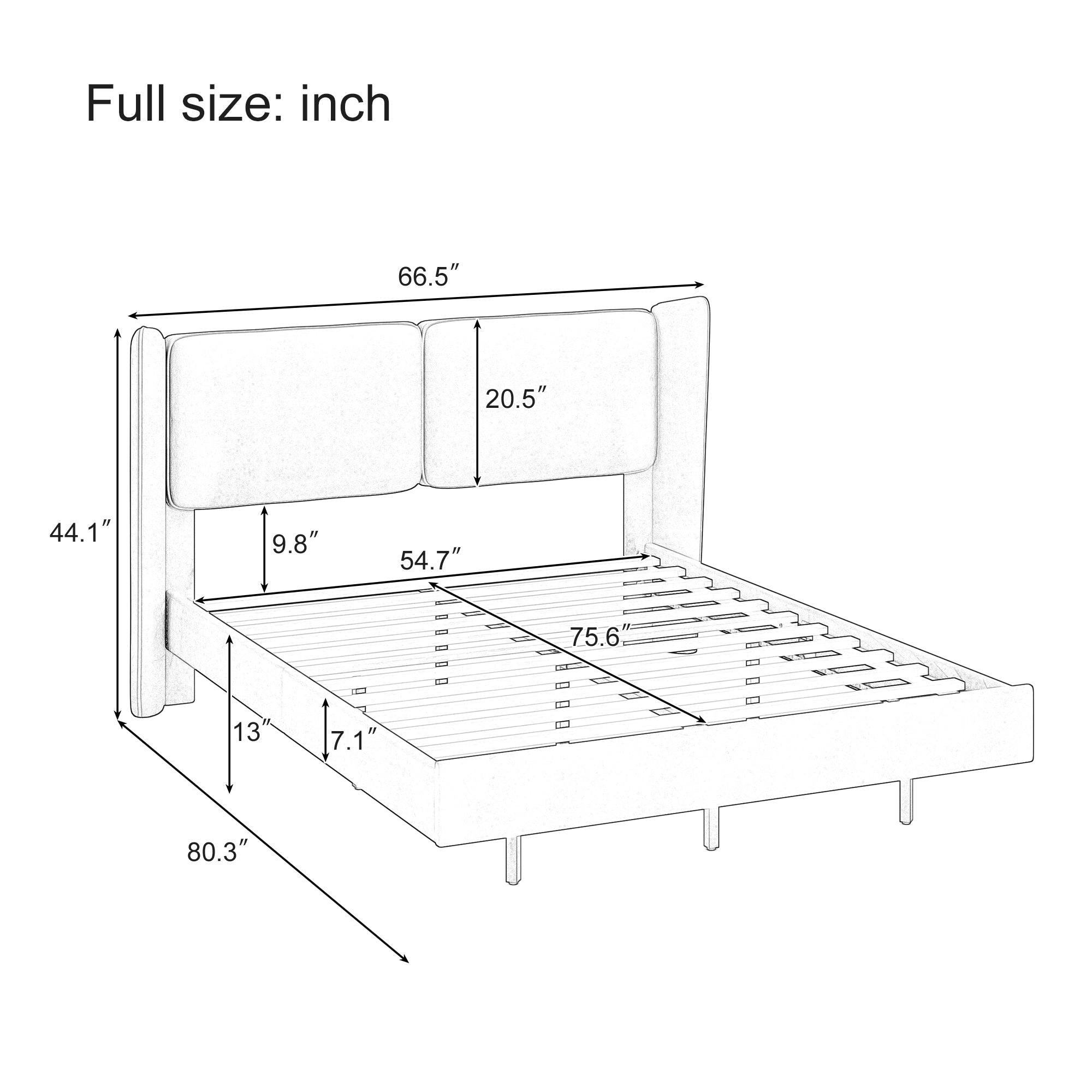 Modern Style Velvet Floating Bed Frame with LED Lights