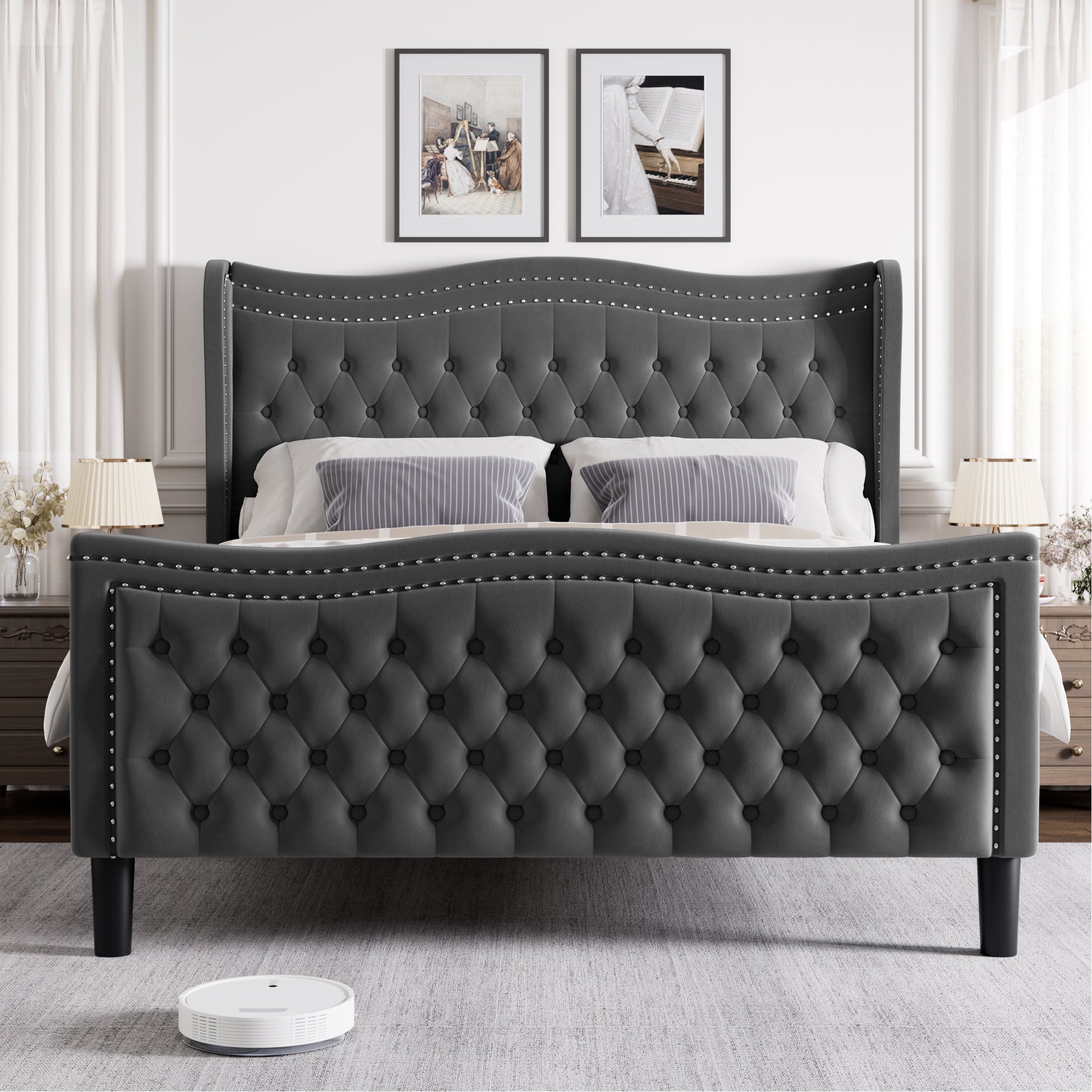 Lift Up Velvet Tufted Bed