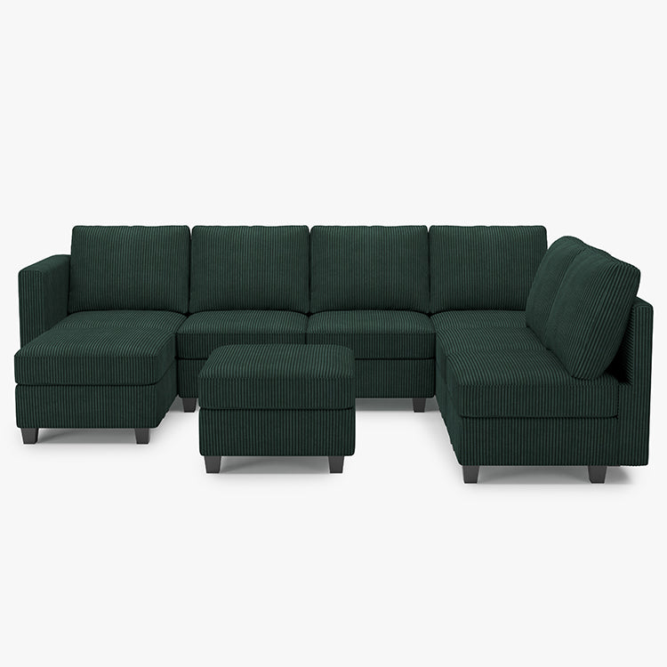 Emry 7 Seats + 8 Sides Modular Corduroy Sofa with Storage Seat and Ottoman