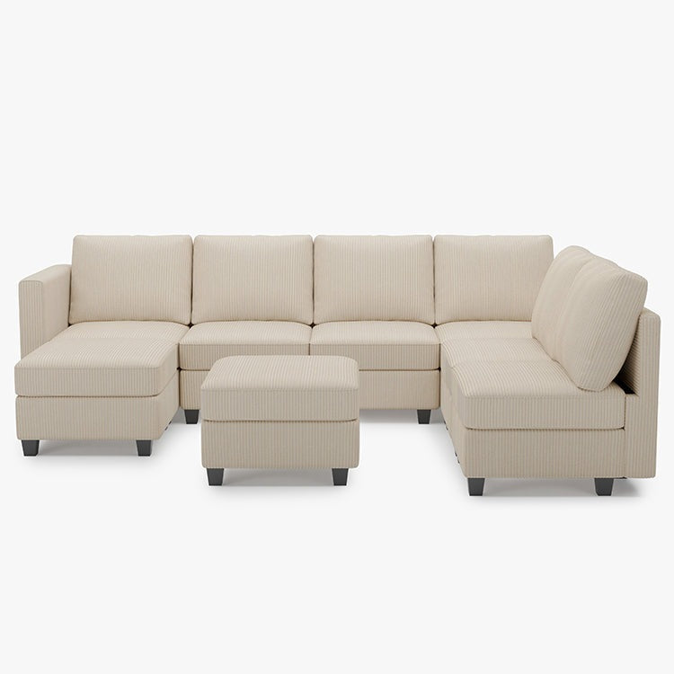 Belffin 7 Seats + 8 Sides Modular Corduroy Sofa with Storage Seat and Ottoman