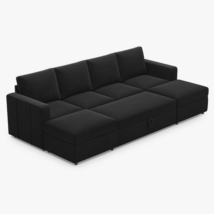 Elva 4 Seats Modular Velvet Pull-out Sleeper Sofa with Storage Ottoman