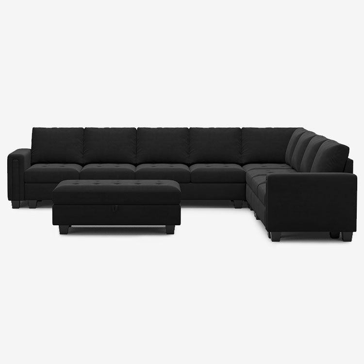Belffin 8 Seats Modular Velvet Tufted Corner Sofa with Storage Ottoman