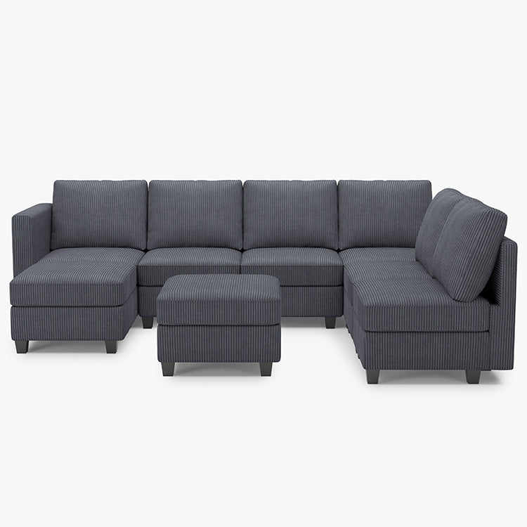 Emry 7 Seats + 8 Sides Modular Corduroy Sofa with Storage Seat and Ottoman