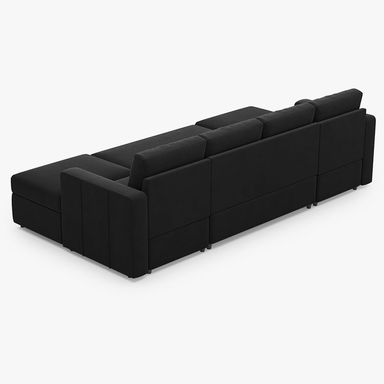Elva 4 Seats Modular Velvet Pull-out Sleeper Sofa with Storage Ottoman