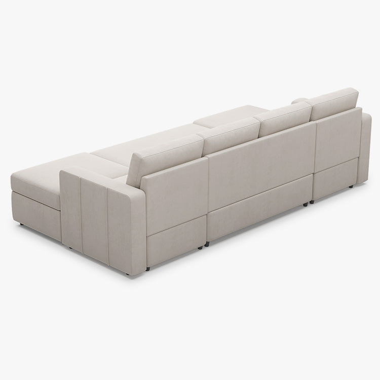 Elva 4 Seats Modular Velvet Pull-out Sleeper Sofa with Storage Ottoman